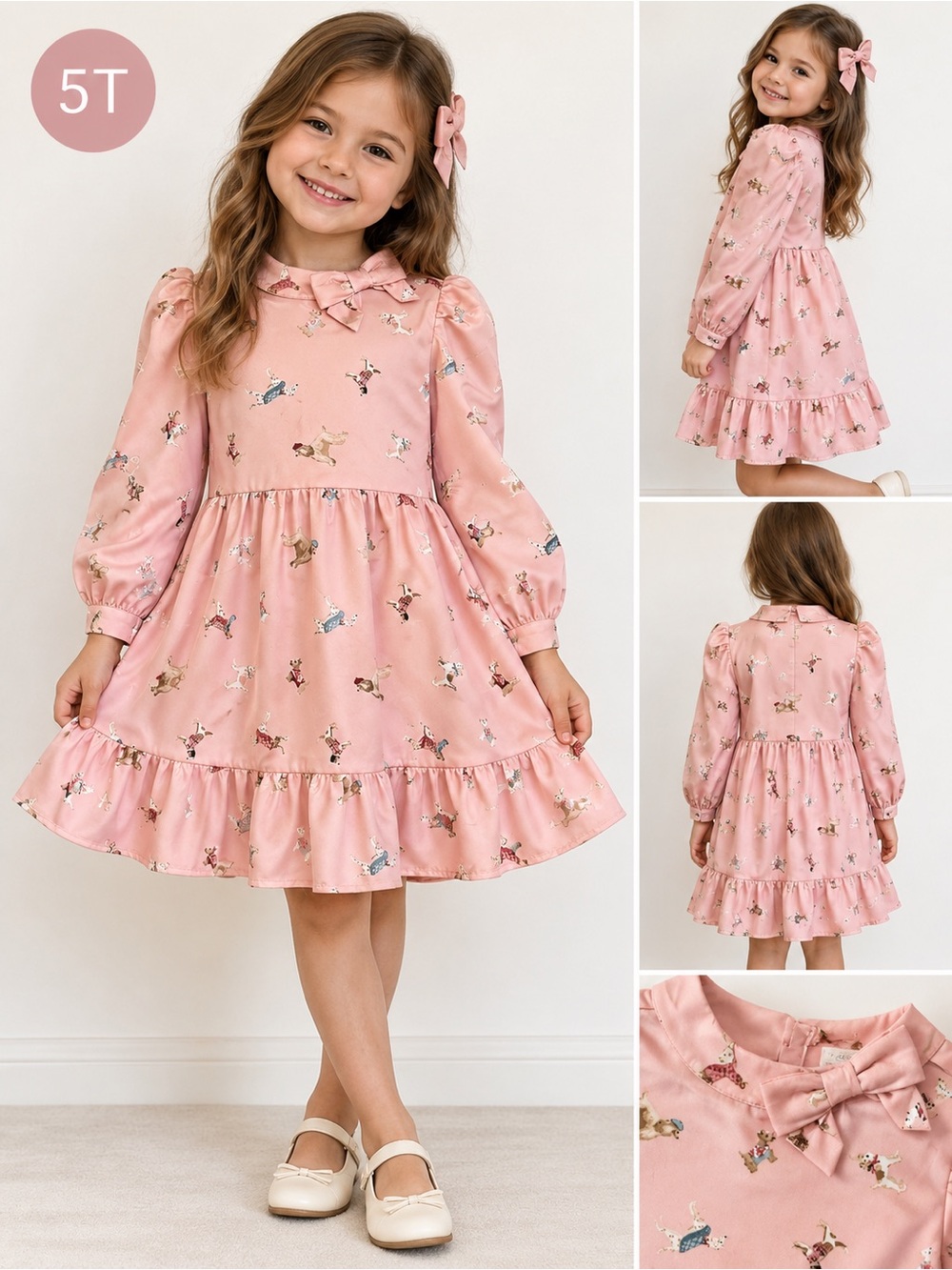Janie and Jack dress 5TGirls' Pink Bow Collar Ruffle Hem Dress